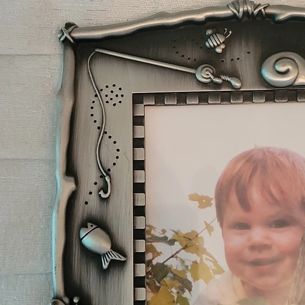 3/$30 BURNES OF BOSTON Fishing Fisherman Outdoor Boy's Metal Frame 4 x 6